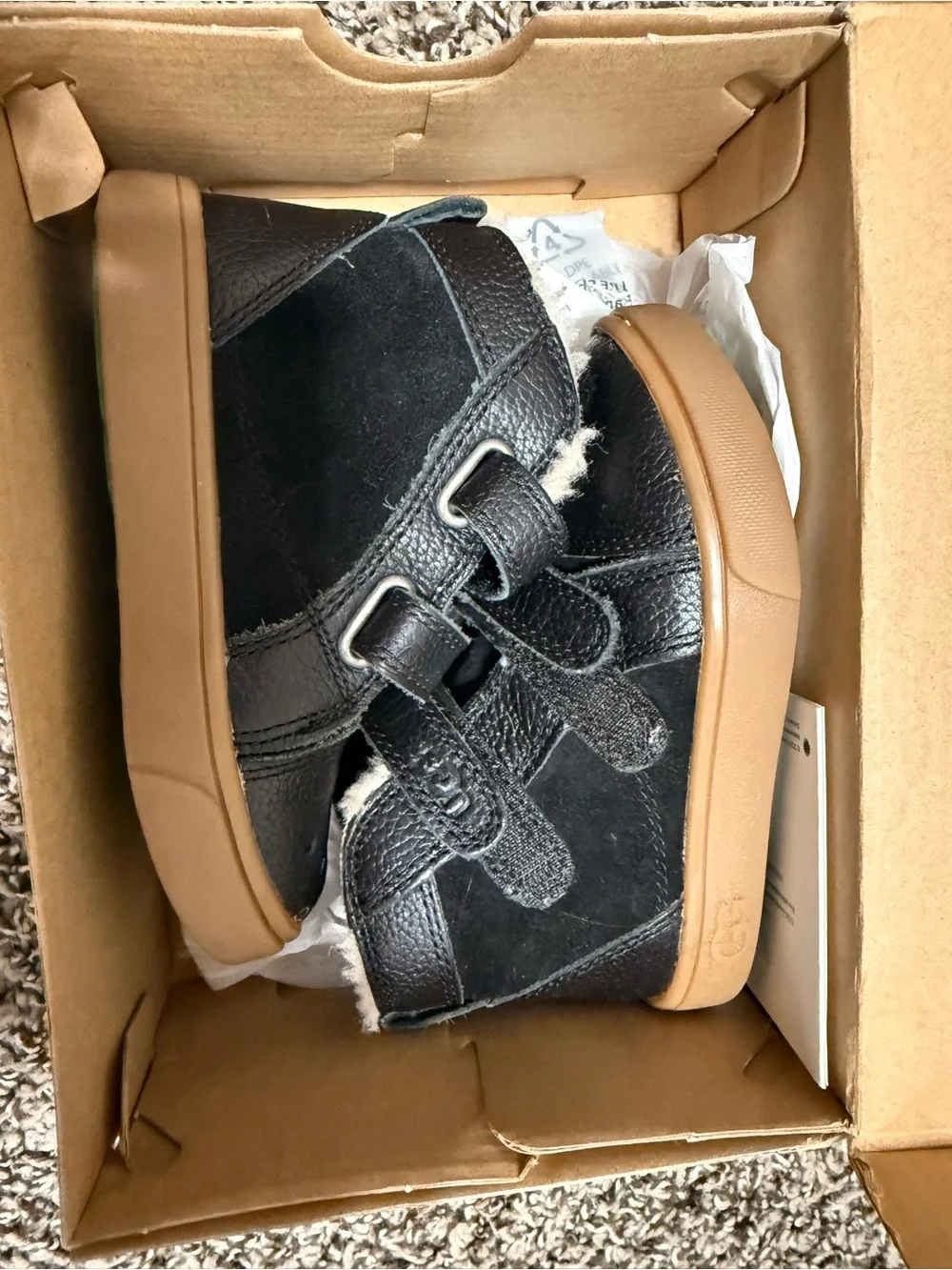 UGG Kids Black Leather & Suede High-Top Boots with Gum Sole